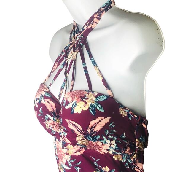 Ambrielle Size Large Burgundy Floral Strappy Bikini Top - Picture 8 of 13